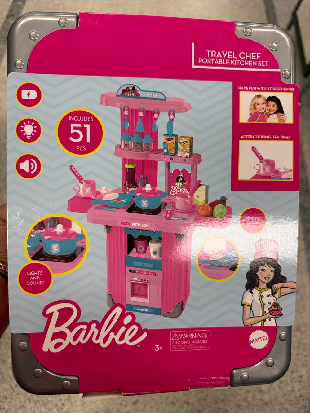 Mattel Barbie Portable Travel Chef Kitchen Playset - Pink, Blue, White